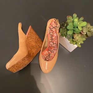 Sam Edelman Mallory Nude Slingback Cork Wedge Size 9 Patent Leather